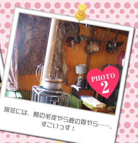 別荘には、熊野毛皮やらしかの首やら・・・。すごいっす！