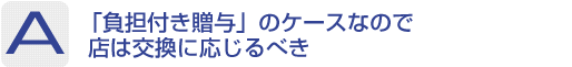 Answer：「負担付き贈与」のケースなので店は交換に応じるべき 