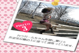 カウガールちゃんを隠し撮り☆不安定な柵の上に座って頑張っています。